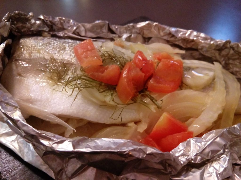 Branzino con finocchi al cattoccio