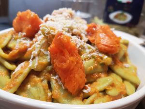 Foglie di ulivo con crema di zucca