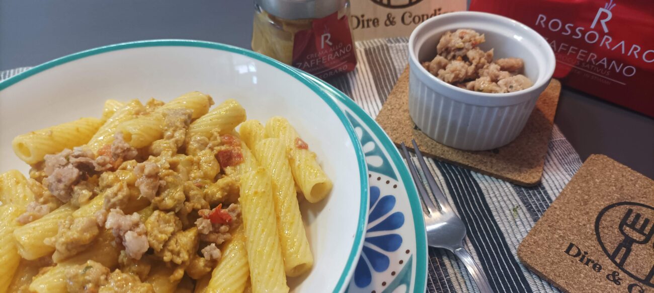 Tortiglioni salsiccia e crema allo zafferano