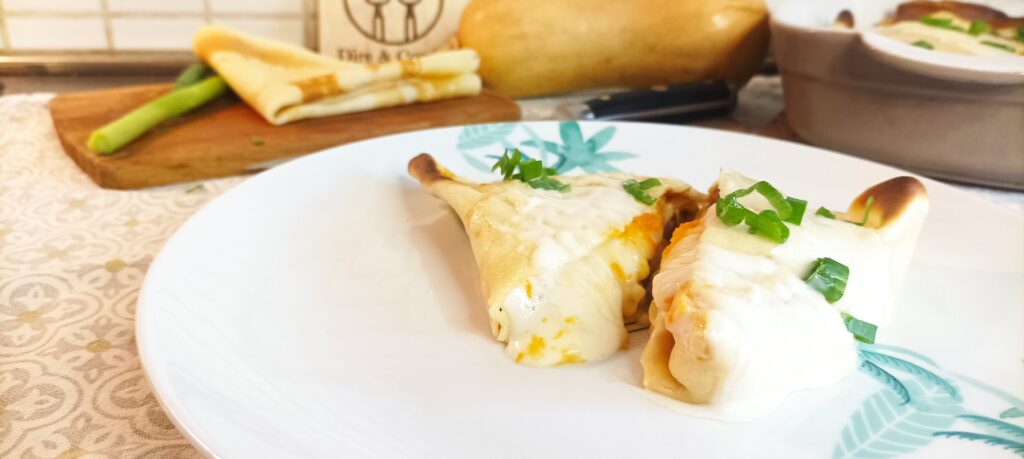 Crepes con zucca e guanciale